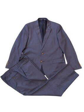 J.CREW Thompson 2 Piece Suit Wool 1/2 Lined Blue Blazer 44R Pant 38x32